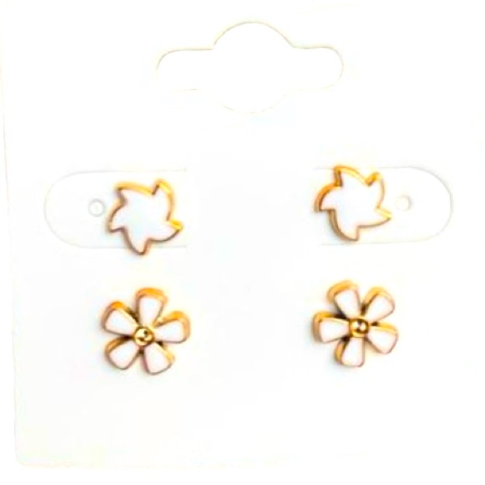 2 Pack Stud Earrings. Acrylic Backing. White & Gold Set